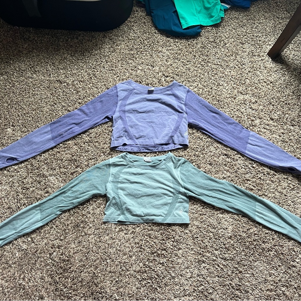 Ptula Long Sleeve Crop Tops - Purple and Green